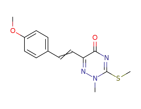 Molecular Structure of 89988-70-5 (1,2,4-Triazin-5(2H)-one,
6-[2-(4-methoxyphenyl)ethenyl]-2-methyl-3-(methylthio)-)