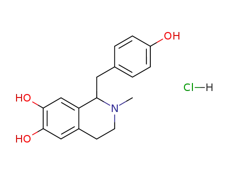 Molecular Structure of 79832-01-2 (6,7-Isoquinolinediol,
1,2,3,4-tetrahydro-1-[(4-hydroxyphenyl)methyl]-2-methyl-, hydrochloride)