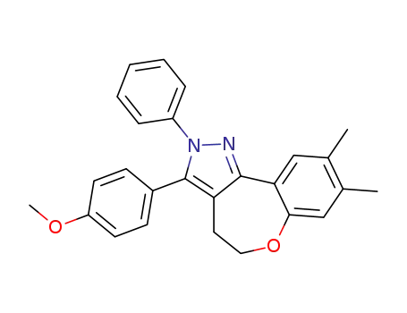 Molecular Structure of 124405-81-8 (3-(4-methoxyphenyl)-8,9-dimethyl-2-phenyl-4,5-dihydro-2H-[1]benzoxepino[5,4-c]pyrazole)