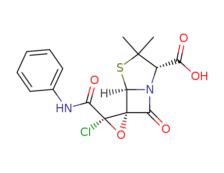 Molecular Structure of 115937-29-6 (3-chloro-3',3'-dimethyl-7'-oxo-3-((phenylamino)carbonyl)spiro(oxirane-2,6'-(4)thia(1)azabicyclo(3.2.)heptane)-2'-carboxylic acid)