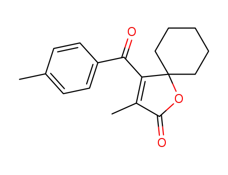 Molecular Structure of 86560-11-4 (1-Oxaspiro(4.5)dec-3-en-2-one, 3-methyl-4-(4-methylbenzoyl)-)