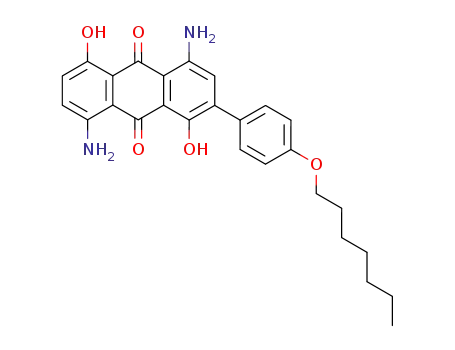 Molecular Structure of 77355-11-4 (9,10-Anthracenedione,
4,8-diamino-2-[4-(heptyloxy)phenyl]-1,5-dihydroxy-)