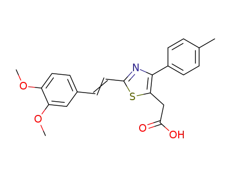 Molecular Structure of 116759-18-3 ({2-[(E)-2-(3,4-dimethoxyphenyl)ethenyl]-4-(4-methylphenyl)-1,3-thiazol-5-yl}acetic acid)