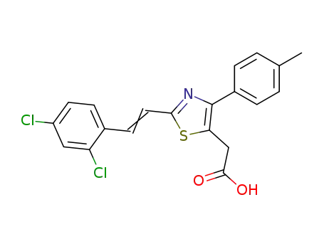 Molecular Structure of 116759-03-6 ({2-[(E)-2-(2,4-dichlorophenyl)ethenyl]-4-(4-methylphenyl)-1,3-thiazol-5-yl}acetic acid)