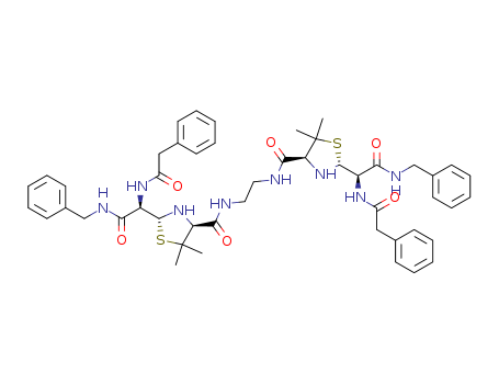Molecular Structure of 142762-74-1 (2-Thiazolidineacetamide,4,4'-[1,2-ethanediylbis(iminocarbonyl)]bis[5,5-dimethyl-a-[(phenylacetyl)amino]-N-(phenylmethyl)-,(aR,a'R,2R,2'R,4S,4'S)- (9CI))