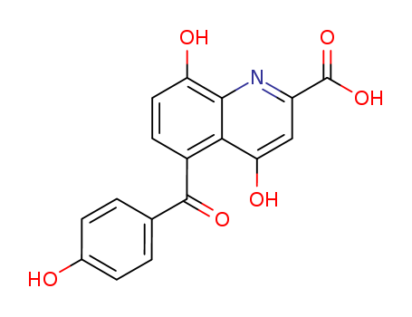Molecular Structure of 142808-50-2 (2-Quinolinecarboxylicacid, 4,8-dihydroxy-5-(4-hydroxybenzoyl)-)