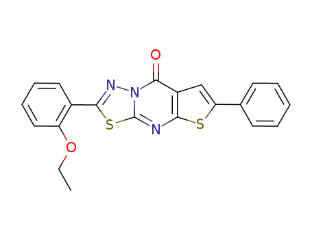 Molecular Structure of 103344-20-3 (8H-[1,3,4]Thiadiazolo[3,2-a]thieno[2,3-d]pyrimidin-8-one,2-(2-ethoxyphenyl)-6-phenyl-)
