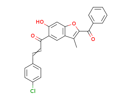 Molecular Structure of 195189-25-4 (2-Propen-1-one,
1-(2-benzoyl-6-hydroxy-3-methyl-5-benzofuranyl)-3-(4-chlorophenyl)-)