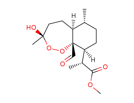 Molecular Structure of 95851-77-7 ((R)-2-((1R,4S,4aR,7R,9aS)-4a-Formyl-7-hydroxy-1,7-dimethyl-octahydro-5,6-dioxa-benzocyclohepten-4-yl)-propionic acid methyl ester)