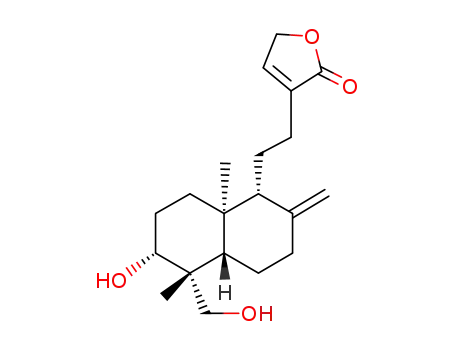 Molecular Structure of 4176-97-0 (3-[2-[(1R,4aβ)-2-Methylene-5α-(hydroxymethyl)-5,8aα-dimethyl-6α-hydroxydecalin-1α-yl]ethyl]-2,5-dihydrofuran-2-one)