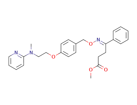 Molecular Structure of 1027314-55-1 (4-{(E)-4-[2-(Methyl-pyridin-2-yl-amino)-ethoxy]-benzyloxyimino}-4-phenyl-butyric acid methyl ester)
