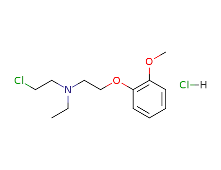 Molecular Structure of 63917-91-9 (2-chloro-N-ethyl-N-[2-(2-methoxyphenoxy)ethyl]ethanaminium chloride)