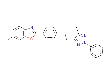 Molecular Structure of 59098-12-3 (Benzoxazole,
6-methyl-2-[4-[2-(5-methyl-2-phenyl-2H-1,2,3-triazol-4-yl)ethenyl]phenyl]-)