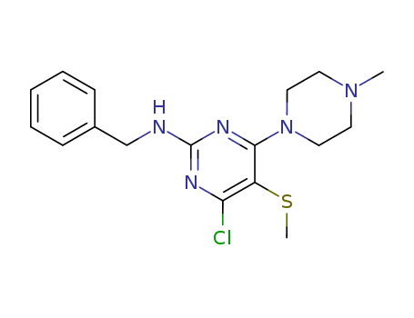 59717-63-4,2-Benzylamino-4-(4-methylpiperazino)-5-(methylthio)-6-chloropyrimidine,2-Pyrimidinamine,4-chloro-6-(4-methyl-1-piperazinyl)-5-(methylthio)-N-(phenylmethyl);2-Benzylamino-4-N-methylpiperazino-5-methylthio-6-chloropyrimidine;benzyl-[4-chloro-6-(4-methyl-piperazin-1-yl)-5-methylsulfanyl-pyrimidin-2-yl]-amine;UK 177;4-Chloro-6-(4-methyl-1-piperazinyl)-5-(methylthio)-N-(phenylmethyl)-2-pyrimidinamine;