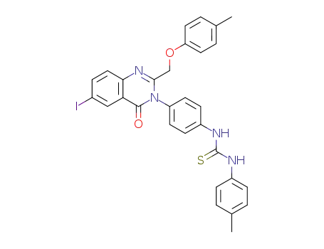 Molecular Structure of 118526-06-0 (1-(4-{6-iodo-2-[(4-methylphenoxy)methyl]-4-oxoquinazolin-3(4H)-yl}phenyl)-3-(4-methylphenyl)thiourea)