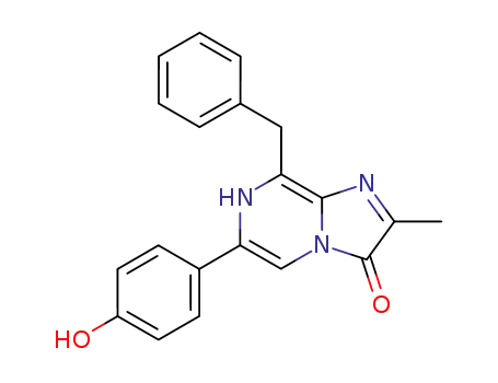 Molecular Structure of 40040-83-3 (Imidazo[1,2-a]pyrazin-3(7H)-one,
6-(4-hydroxyphenyl)-2-methyl-8-(phenylmethyl)-)