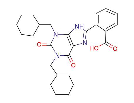 Molecular Structure of 211859-79-9 (2-(1,3-Bis(cyclohexylmethyl)-1,2,3,6-tetrahydro-2,6-dioxo-9H-purin-8-yl)benzoic acid)