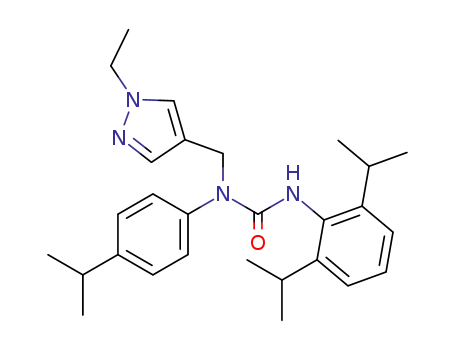Molecular Structure of 400858-30-2 (Urea,
N'-[2,6-bis(1-methylethyl)phenyl]-N-[(1-ethyl-1H-pyrazol-4-yl)methyl]-N-[
4-(1-methylethyl)phenyl]-)