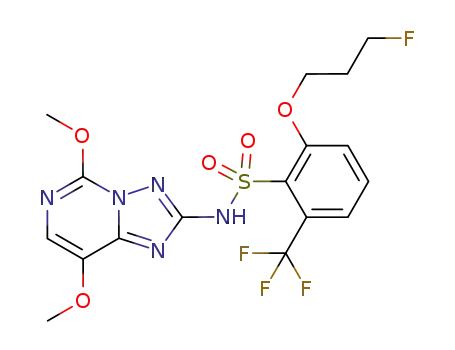 Molecular Structure of 1176126-22-9 (2-(3-fluoropropoxy)-6-trifluoromethyl-N-(5,8-dimethoxy-1,2,4-triazolo[1,5-c]pyrimidin-2-yl)benzenesulfonamide)