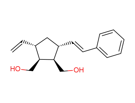 Molecular Structure of 623902-81-8 (1,2-Cyclopentanedimethanol, 3-ethenyl-5-[(1E)-2-phenylethenyl]-,
(1R,2S,3S,5R)-)