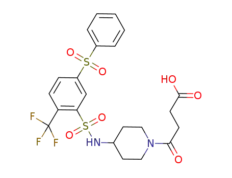 Molecular Structure of 915761-35-2 (4-oxo-4-[4-(([5-(phenylsulfonyl)-2-(trifluoromethyl)-phenyl]sulfonyl)amino)piperidin-1-yl]butanoic acid)