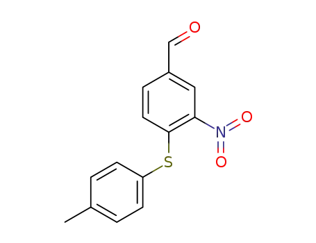 Molecular Structure of 270262-89-0 (4-[(4-METHYLPHENYL)THIO]-3-NITROBENZALDEHYDE)