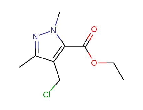 Molecular Structure of 166313-45-7 (1H-Pyrazole-5-carboxylic acid, 4-(chloromethyl)-1,3-dimethyl-, ethyl
ester)