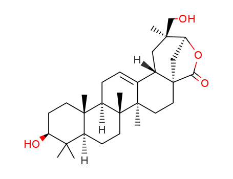 120794-17-4,Olean-12-en-28-oicacid, 3,21,29-trihydroxy-, g-lactone, (3b,20b,21b)- (9CI),Treleasegenicacid, 21-lactone (6CI); 2H-3,4a-(Epoxymethano)picene, olean-12-en-28-oic acidderiv.; Machaerogenin