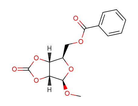 Molecular Structure of 5517-62-4 (methyl 5-O-benzoyl-2,3-O-(oxomethylidene)pentofuranoside)