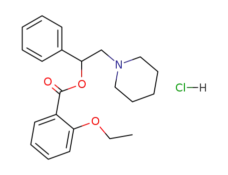 Molecular Structure of 102476-73-3 (Benzoic acid,2-ethoxy-, 1-phenyl-2-(1-piperidinyl)ethyl ester, hydrochloride (1:1))