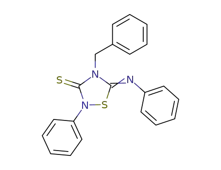 Molecular Structure of 50506-90-6 (1,2,4-Thiadiazolidine-3-thione,
2-phenyl-5-(phenylimino)-4-(phenylmethyl)-)