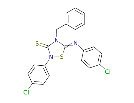 Molecular Structure of 56406-12-3 (1,2,4-Thiadiazolidine-3-thione,
2-(4-chlorophenyl)-5-[(4-chlorophenyl)imino]-4-(phenylmethyl)-)