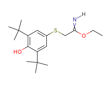Molecular Structure of 105648-47-3 (Ethanimidic acid, 2-[[3,5-bis(1,1-dimethylethyl)-4-hydroxyphenyl]thio]-,
ethyl ester)