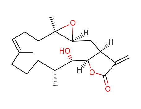 Molecular Structure of 52239-68-6 ((1aR,4E,9S,10R,10aR,13aS,14aR)-2,3,6,7,8,9,10,10a,13,13a,14,14a-Dodecahydro-10-hydroxy-1a,5,9-trimethyl-13-methyleneoxireno[4,5]cyclotetradeca[1,2-b]furan-12(1aH)-one)
