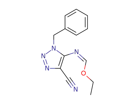 Molecular Structure of 51364-03-5 (Methanimidic acid, N-[4-cyano-1-(phenylmethyl)-1H-1,2,3-triazol-5-yl]-,
ethyl ester)