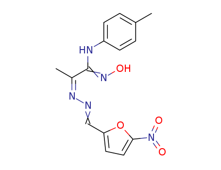 126389-60-4,4-methyl-N-[(1E)-2-{(2E)-2-[(5-nitrofuran-2-yl)methylidene]hydrazinyl}-1-nitrosoprop-1-en-1-yl]aniline,Propanimidamide,N-hydroxy-N'-(4-methylphenyl)-2-[[(5-nitro-2-furanyl)methylene]hydrazono]-(9CI)