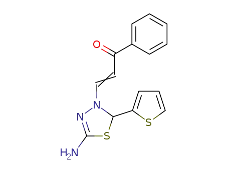 Molecular Structure of 125810-86-8 ((2E)-3-(5-amino-2-thiophen-2-yl-1,3,4-thiadiazol-3(2H)-yl)-1-phenylprop-2-en-1-one)