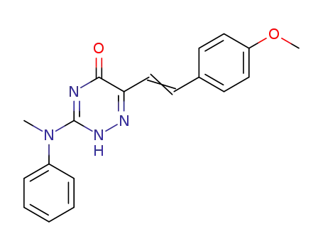 Molecular Structure of 89988-68-1 (1,2,4-Triazin-5(2H)-one,
6-[2-(4-methoxyphenyl)ethenyl]-3-(methylphenylamino)-)