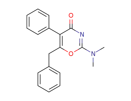 Molecular Structure of 90062-15-0 (4H-1,3-Oxazin-4-one, 2-(dimethylamino)-5-phenyl-6-(phenylmethyl)-)