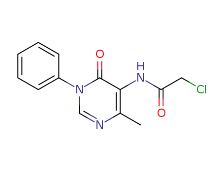 Molecular Structure of 89966-52-9 (Acetamide,
2-chloro-N-(1,6-dihydro-4-methyl-6-oxo-1-phenyl-5-pyrimidinyl)-)
