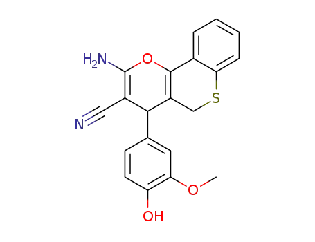 Molecular Structure of 135521-72-1 (4H,5H-[1]Benzothiopyrano[4,3-b]pyran-3-carbonitrile,2-amino-4-(4-hydroxy-3-methoxyphenyl)-)