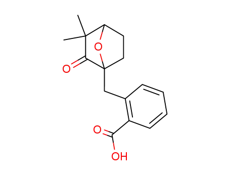 Molecular Structure of 113080-14-1 (Benzoic acid,
2-[(3,3-dimethyl-2-oxo-7-oxabicyclo[2.2.1]hept-1-yl)methyl]-)
