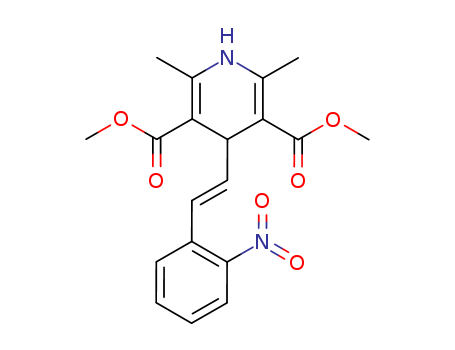 115951-92-3,dimethyl 2,6-dimethyl-4-[(E)-2-(2-nitrophenyl)ethenyl]-1,4-dihydropyridine-3,5-dicarboxylate,3,5-Pyridinedicarboxylicacid, 1,4-dihydro-2,6-dimethyl-4-[2-(2-nitrophenyl)ethenyl]-, dimethyl ester(9CI)