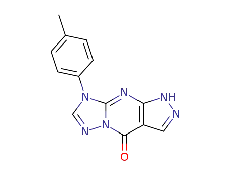 Molecular Structure of 141300-28-9 (8-(4-methylphenyl)-1,8-dihydro-4H-pyrazolo[3,4-d][1,2,4]triazolo[1,5-a]pyrimidin-4-one)