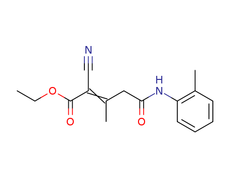 Molecular Structure of 107670-20-2 (2-Pentenoic acid, 2-cyano-3-methyl-5-[(2-methylphenyl)amino]-5-oxo-,
ethyl ester)