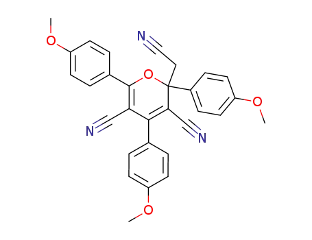 Molecular Structure of 78443-29-5 (2H-Pyran-3,5-dicarbonitrile,
2-(cyanomethyl)-2,4,6-tris(4-methoxyphenyl)-)