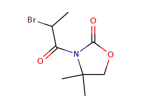 Molecular Structure of 114341-88-7 (3-(2-BROMOPROPANOYL)-4,4-DIMETHYL-1,3-OXAZOLIDIN-2-ONE)