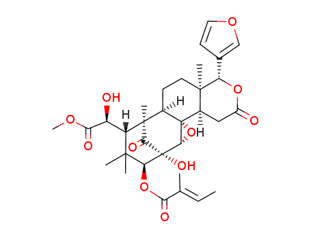 Molecular Structure of 128355-19-1 (1,5-Methano-2H,8H-oxireno[1,8]cycloocta[1,2-f][2]benzopyran-4-aceticacid, 8-(3-furanyl)dodecahydro-a,1-dihydroxy-3,3,5,7a-tetramethyl-2-[(2-methyl-1-oxo-2-butenyl)oxy]-10,13-dioxo-,methyl ester, (1S,2S,4S,5S,5aR,7aR,8R,11aR,11bS,12aS)- (9CI))