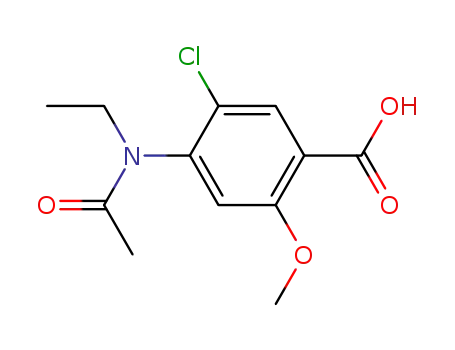 Molecular Structure of 483303-91-9 (4-(N-acetyl-N-ethyl)amino-5-chloro-2-methoxybenzoic acid)