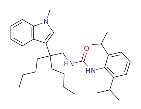 Molecular Structure of 145131-34-6 (1-[2,6-bis(1-methylethyl)phenyl]-3-[2-butyl-2-(1-methyl-1H-indol-3-yl)hexyl]urea)